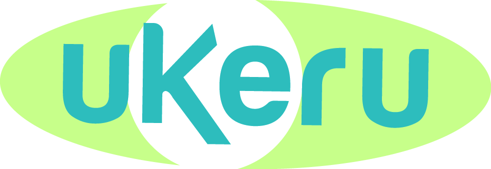 lime green oval with ukeru displayed in blue letters inside the oval